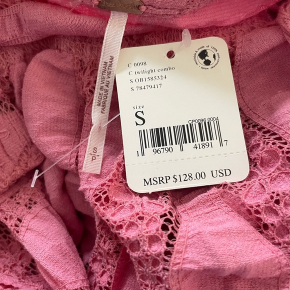 $128 NEW Free People  Candy Shop Lace Texture Tunic V-neckline Ruffle accents S - Picture 7 of 8